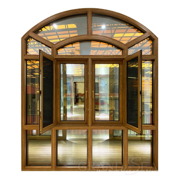 South Africa wood grain transfer security huge  hollow tempered reflective glass casement aluminium window for patio